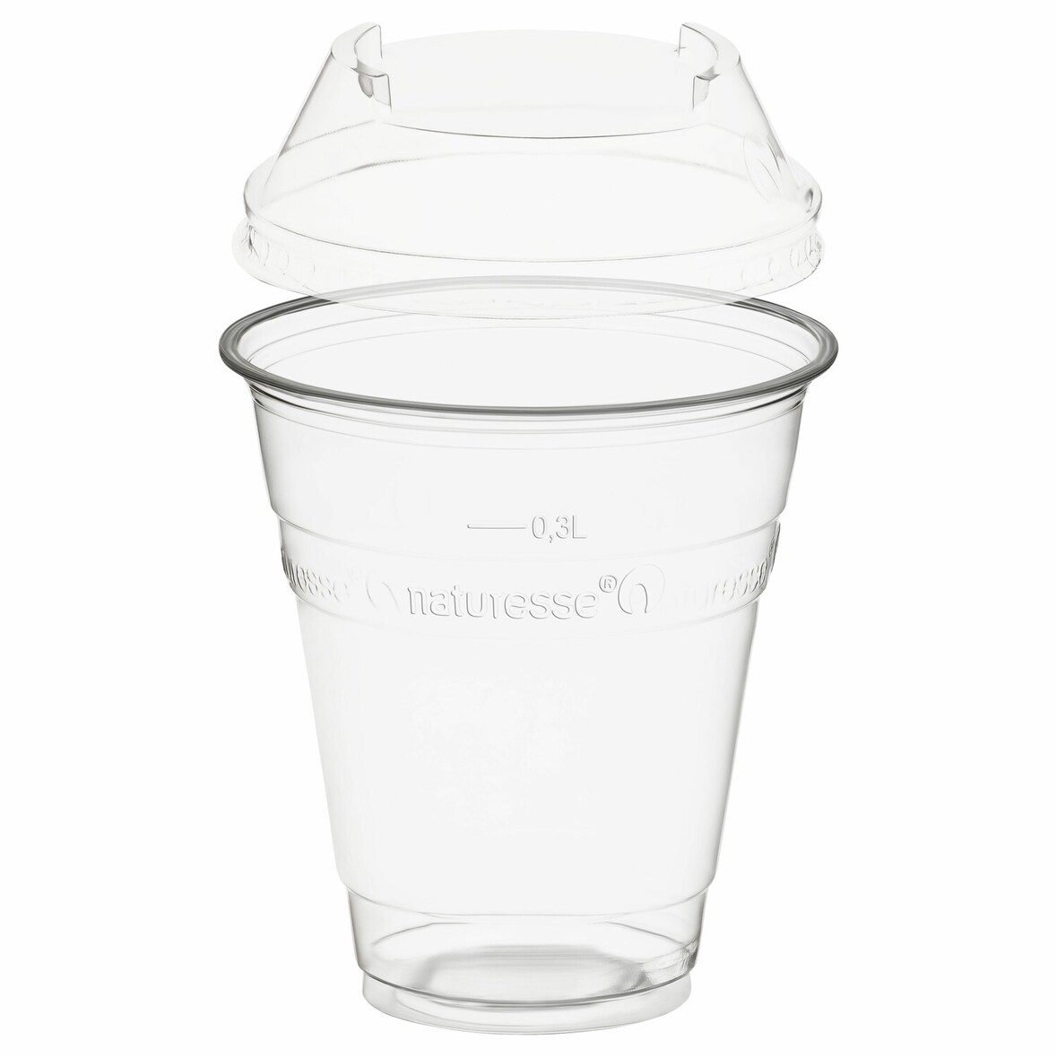 50x BIO Trinkbecher 300ml + Domdeckel ohne Loch stapelbar aus Biokunststoff