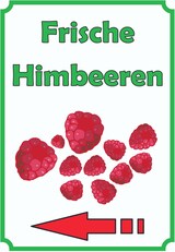 thumbnail of Frische Himbeeren Schild Hochkant mit Pfeil links A2 (420x594mm)