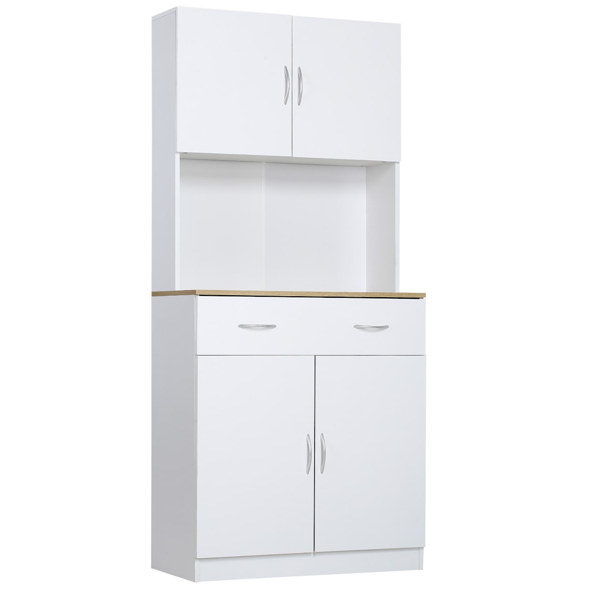 Armario Alacena de Cocina con Cajón 4 Puertas y Estantes Interiores Ajustables Mueble Auxiliar de Almacenaje Moderno para Comedor Salón 80x40x180 cm