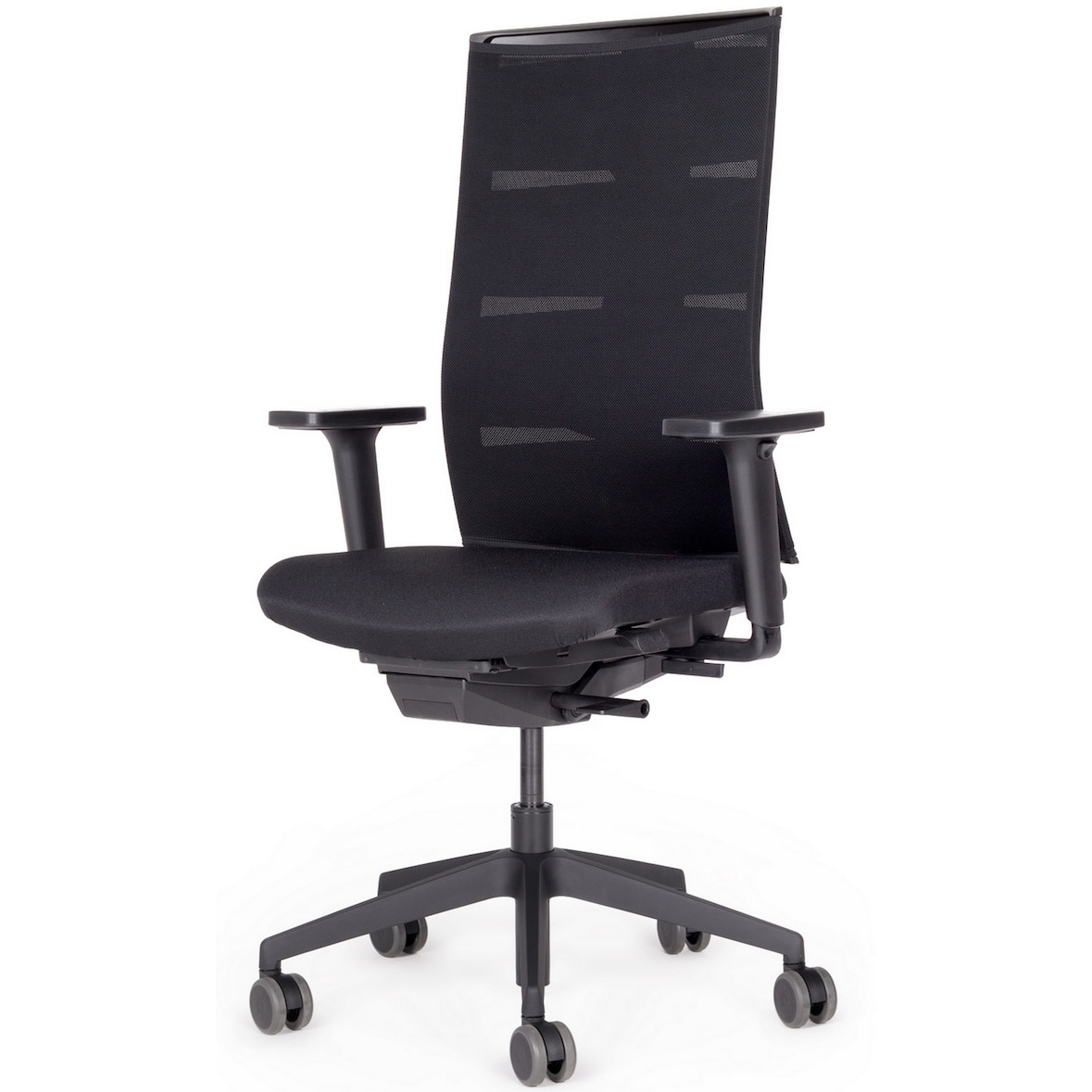 bümö SitzMeister Bürostuhl ergonomisch, Stoff & Netzbezug in schwarz - Ergonomischer Drehstuhl mit Rollen, Stuhl mit Armlehne, Synchronmechanik uvm.