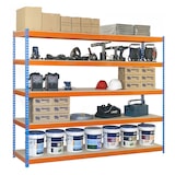 thumbnail of SimonRack Industrieregal, 2000x1800x750 mm, 600 kg am Biegepunkt, 5 Holzböden, Garagenregal, Blau/Orange/Holz- Simonforte