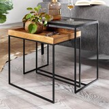 thumbnail of Beistelltisch FineBuy Satztisch Massivholz Stein 2 teilig Couchtisch Tisch Set