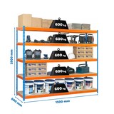 thumbnail of SimonRack Industrieregal, 2500x1500x600 mm, 600 kg am Biegepunkt, 5 Holzböden, Garagenregal, Blau/Orange/Holz- Simonforte