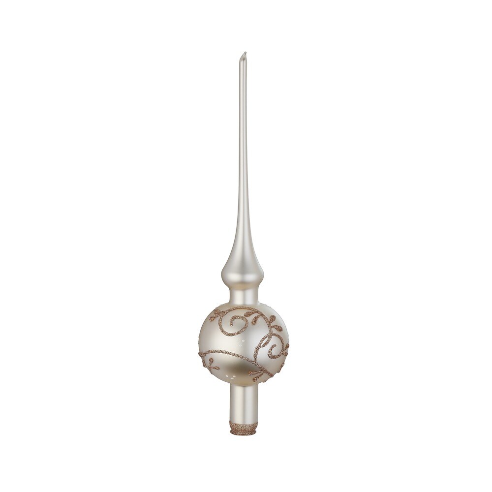 Christbaumspitze Glas mit Ranken Motiv 30cm Champagne matt