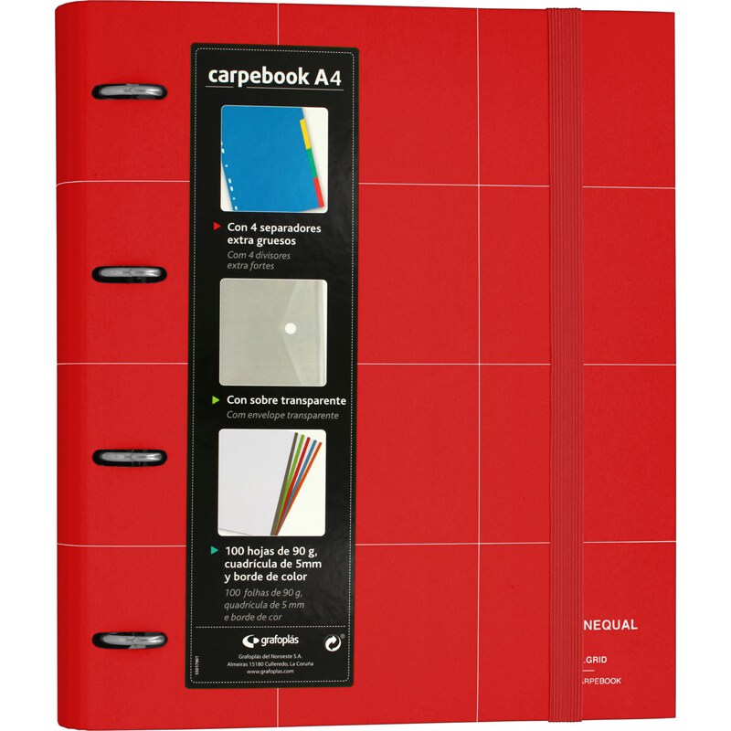 Pasta con aneis CarpeBook A4 Forrado Unequal Grid vermelho