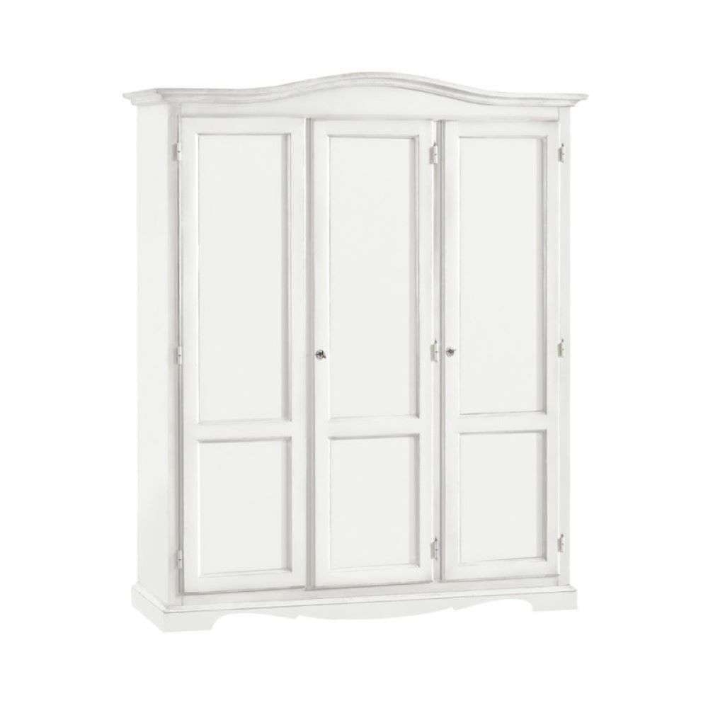 shopinnovativo -Armadio appendiabiti con bastone 3 ante e 3 ripiani arte povera in legno massello e mdf con rifinitura in bianco 158x56x197 H