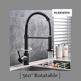 thumbnail of KLARWERK® Bernd | Gastronomie Küchenarmatur Schwarz mit Feder | Flex Edelstahl Wasserhahn Küche | Mischbatterie 360° drehbar | Hochdruck 2 Anschlüsse