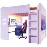 thumbnail of Hochbett 140x200 mit Schreibtisch, LED-Beleuchtung, USB/Typ-C-Anschlüssen, Stauraum, Kiefernholz-MDF, praktisch, modern, weiß