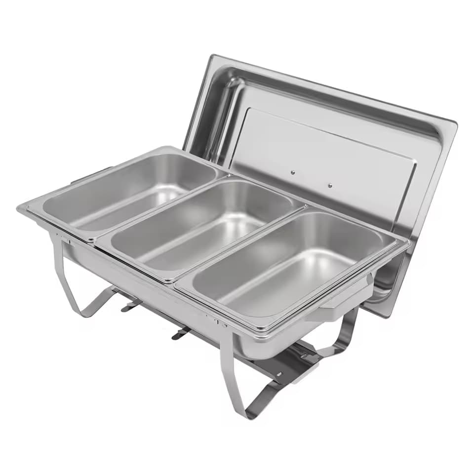 Rechaud / Aquecedor de alimentos para buffet retangular com 3 compartimentos 5L em aço inoxidável