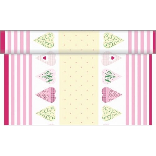 Sovie HOME Tischläufer Fenja Creme-Rosa aus Linclass® Airlaid 40 cm x 4,80 m, 1 Stück - Punkte Streifen Herzen
