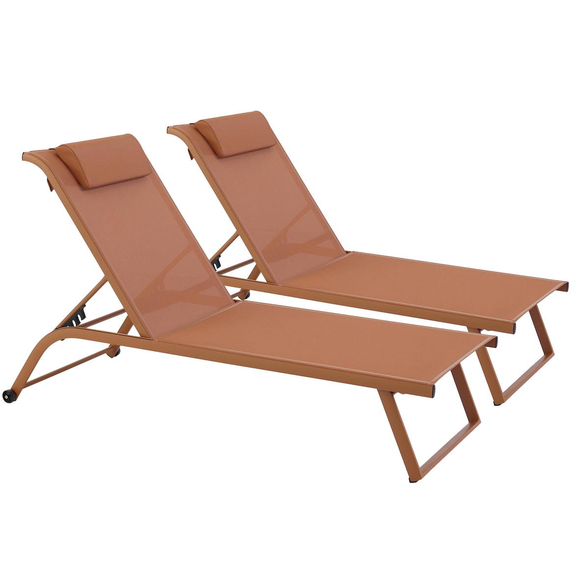 Lot de 2 bains de soleil inclinable avec roues terracotta