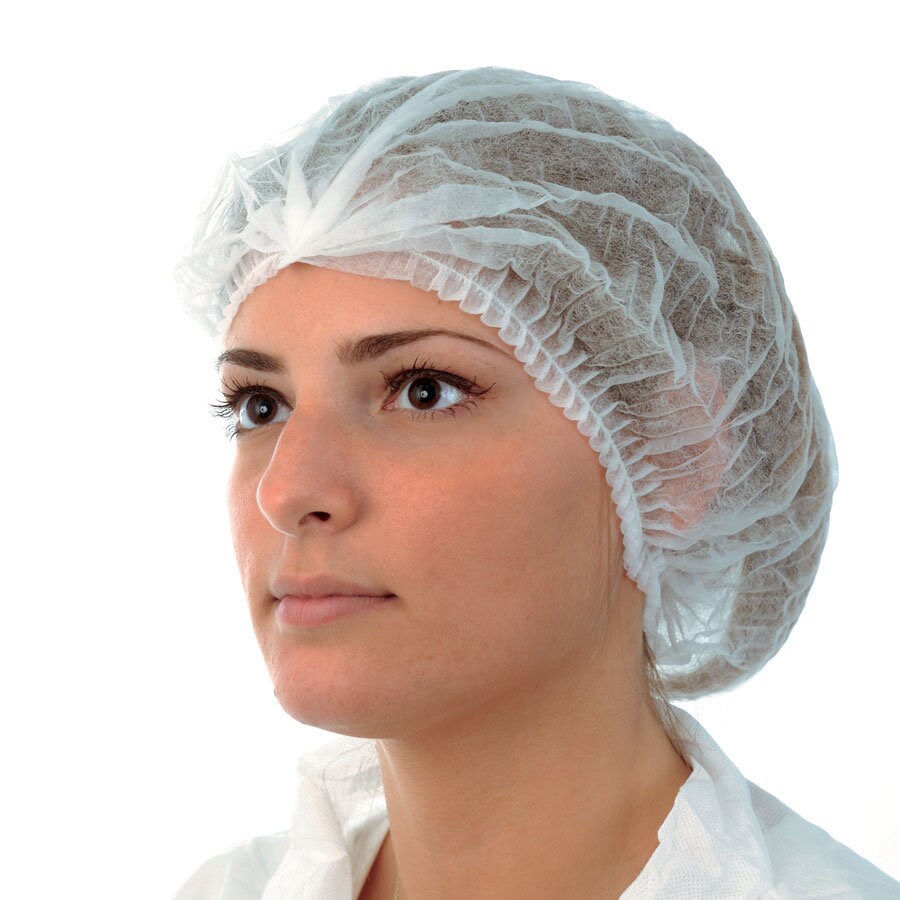 Einmal Kopfhauben "Mob Cap" SPP Polypropylen-Vlies, umlaufendes Gummiband L, weiß  1000 Stück