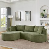 thumbnail of Ecksofa 3-Sitzer mit linker Chaiselongue Kordstoff Grün 76×264×168 cm mit Getränkehaltern und Kissen Kompressionssofa vakuumverpackt
