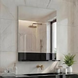 thumbnail of Espejo de pared con estante HWC-B19, espejo de baño, alto brillo 75x60cm ~ negro