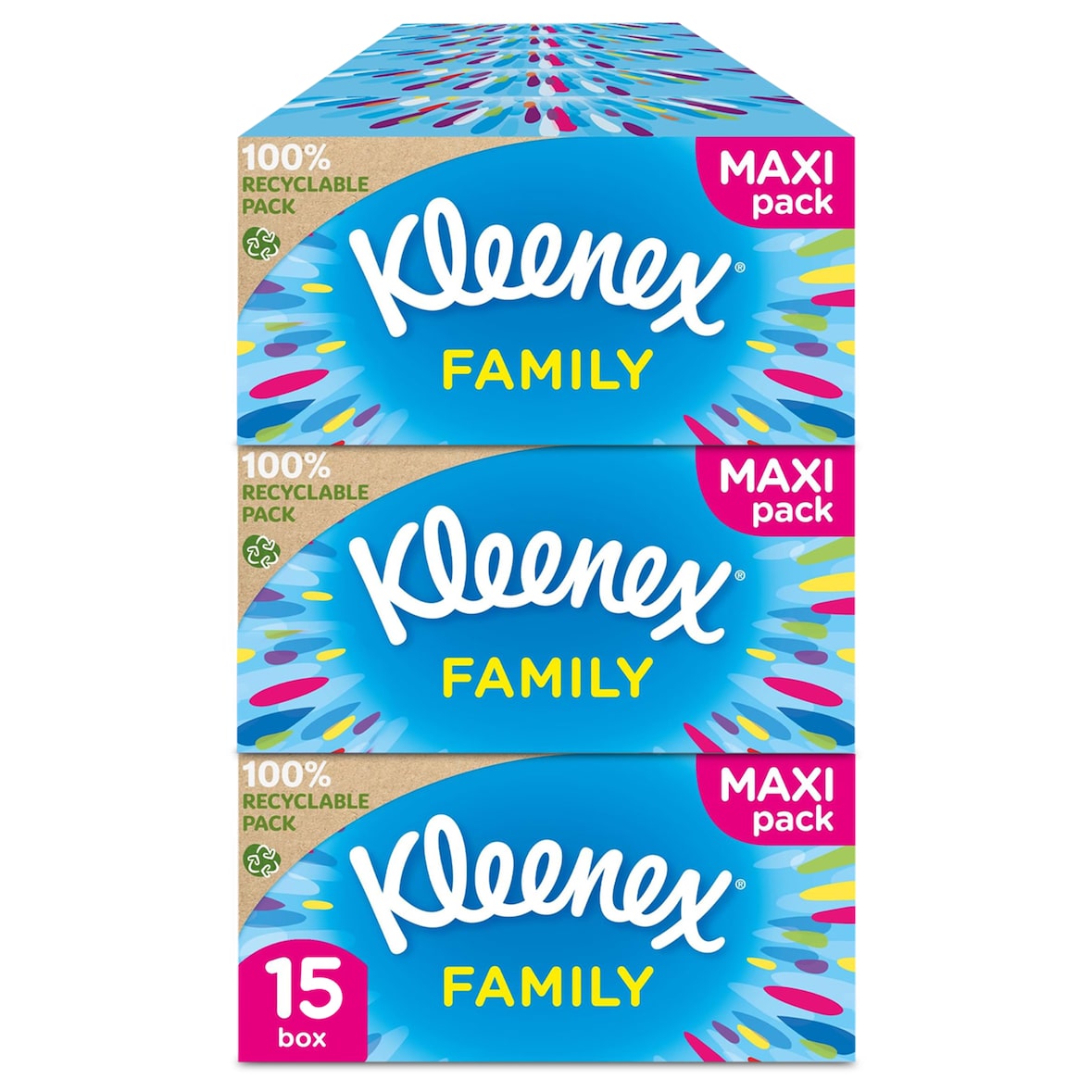 Kleenex Family Pañuelos de Papel - 15 cajas de 128 servicios, Total 1920 pañuelos de papel