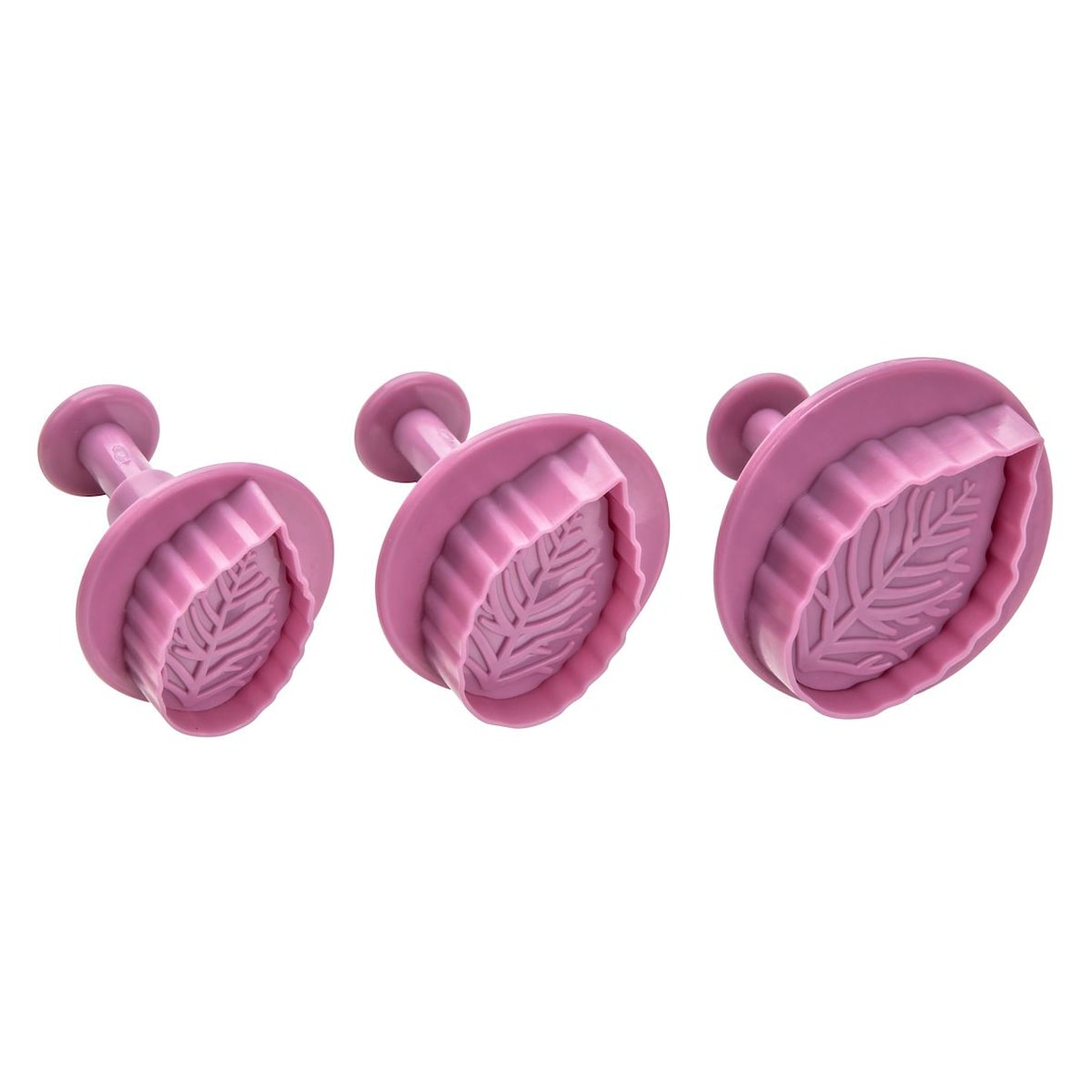 Set van 3 Zenker Sweet Sensation koekjesvormpjes met bladmotief en drukmechanisme.