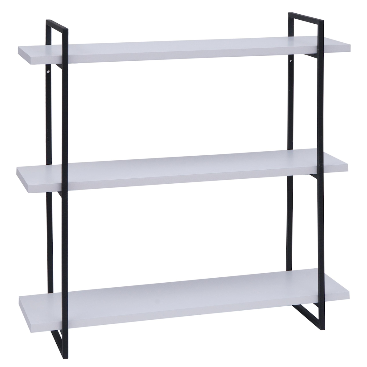 Estante de pared HWC-K78, estante colgante estante flotante, 3 estantes metal madera maciza industrial 60x60x18cm ~ blanco, metal negro