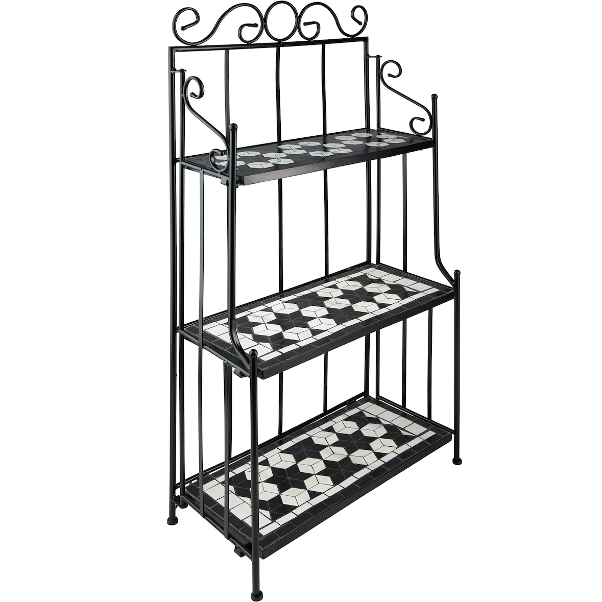 tectake Etagère pour plantes mosaïque 3 niveaux - noir/blanc - 402771