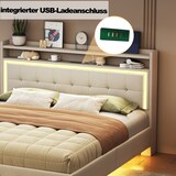 thumbnail of Merax Polsterbett 140*200, mit USB-Steckdose und LED-Licht, verstecktes Fußdesign, Doppelflachbett, Leinenstoff beige