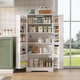 thumbnail of Küchenschrank Weiß 60x35x128 cm mit LED-Sensorleuchte, höhenverstellbaren Einlegeböden und Kippschutz, MDF wasserfest mit Türen und Ablagen