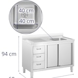 thumbnail of Royal Catering Fregadero de acero inoxidable - 1 cuba -  - Acero inoxidable - 120 x 60 cm