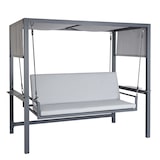 thumbnail of Alu-Hollywoodschaukel HWC-L47, Gartenschaukel Hängeschaukel Liegefunktion, Dach Textil Olefin 195x221x131cm Polster grau