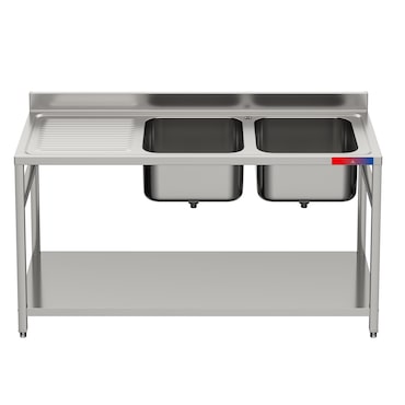 Edelstahl Spültisch mit Schiebetüren 1000 x 600 x 850 aus V2A, 2 Becken Edelstahl Spültisch mit Schiebetüren 1000 x 600 x 850 aus V2A, 2 Becken