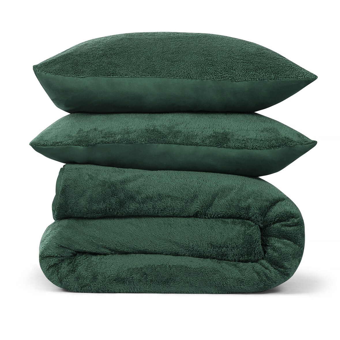 DoubleDry Dekbedovertrek Teddy Fleece - Eenpersoons 140x220 cm + 1 Kussensloop - Zacht & Huidvriendelijk - Groen