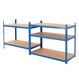 thumbnail of ECD Germany 2er Set Werkstattregal Schwerlastregal 200x100x50 cm Blau pulverbeschichter Metall mit 5 Böden MDF Holz belastbar bis 875kg Lagerregal