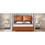 thumbnail of Multifunktionales Bett 160x200 PU-Bettgestell mit abnehmbarem Baldachin, Lattenrost inklusive, stabiles Design, modernes Schlafzimmer, Braun