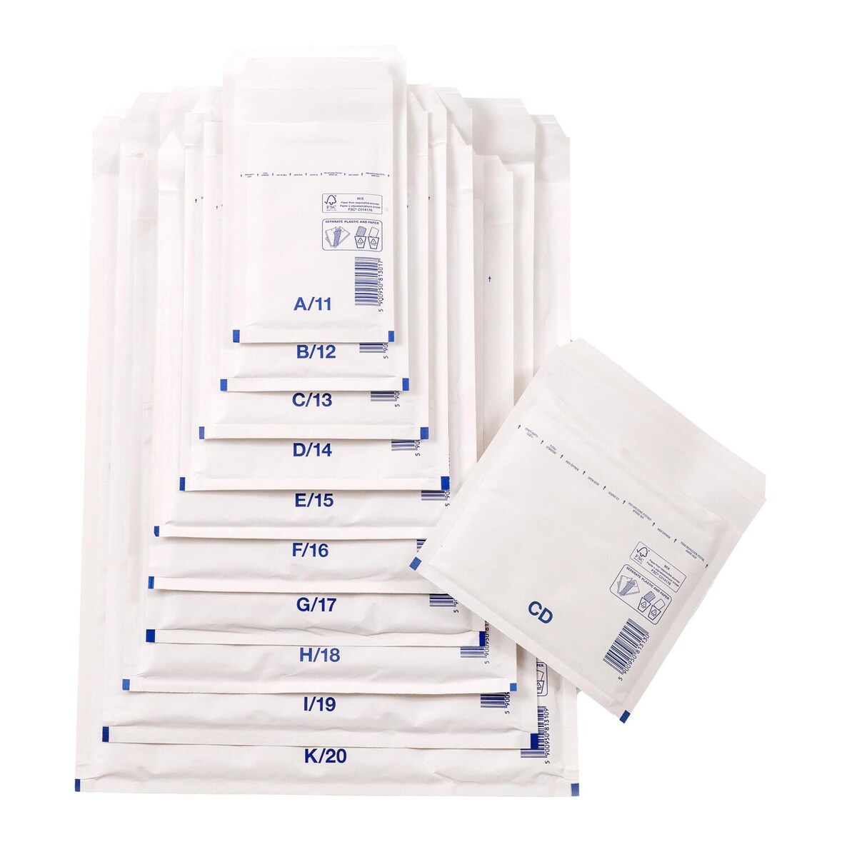 100x Luftpolstertaschen 175x265mm Gr. 4 (D/14) FSC weiß für C5+