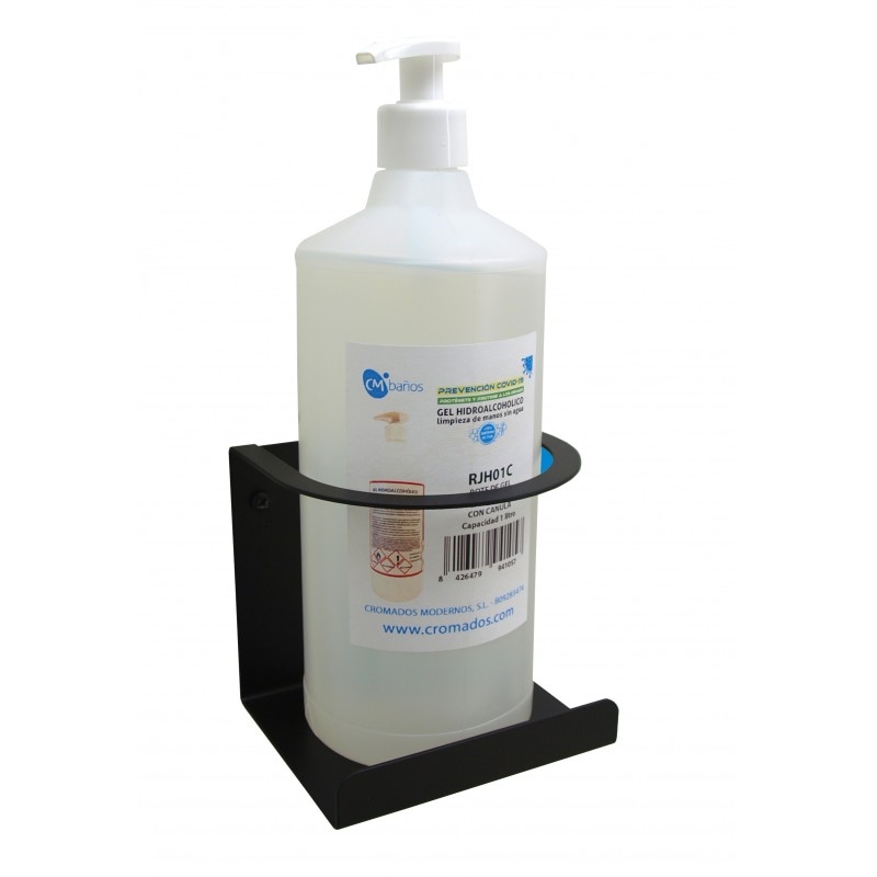 Soporte de pared negro para bote de gel hidroalcoólico de 1l