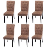 thumbnail of Set van 6 eetkamerstoelen Chesterfield II, stoel keukenstoel, klinknagels ~ stof/textiel bruin, donkere poten