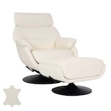 thumbnail of Fauteuil relax avec pouf HWC-K99, Fauteuil TV, fonction bascule pivotante, métal cuir véritable/simili cuir ~ crème-blanc