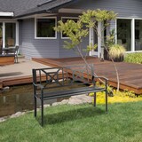 thumbnail of Outsunny Banco de Jardín de 2 Plazas Banco Exterior de Acero con Reposabrazos y Respaldo Decorativo para Terraza Balcón Carga 280 kg 128x62,5x81,5 cm