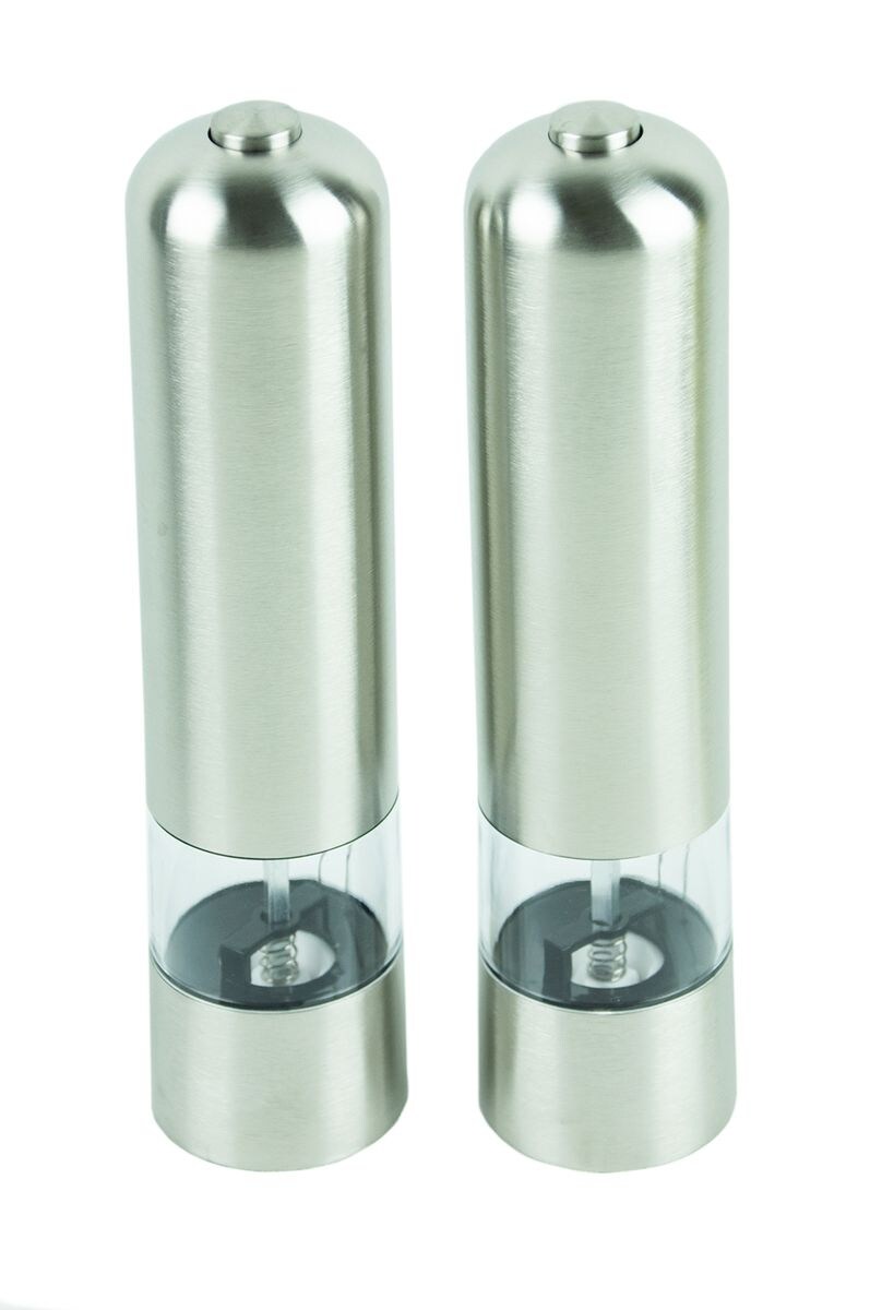2er Set Elektrische Salz& Pfeffermühle Salzstreuer Pfefferstreuer EDELSTAHL RUND