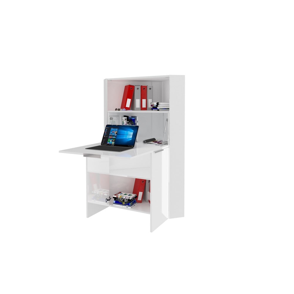 Scrivania a Scomparsa con ribalta e ante battenti 70x57x140cm Bianco Laccato Lucido - POSEIDON