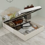 thumbnail of Polsterbett 140x200 mit Komfort-Kopfteil, modern minimalistisches Design, stabiler Rahmen, langlebige Konstruktion, hochwertiges Stoffbett Beige