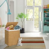 thumbnail of Relaxdays Wäschekorb mit Deckel, Rattan-Optik, Wäschesack 90 l, HBT: 60x46x34 cm, Wäschebehälter geflochten, braun/beige