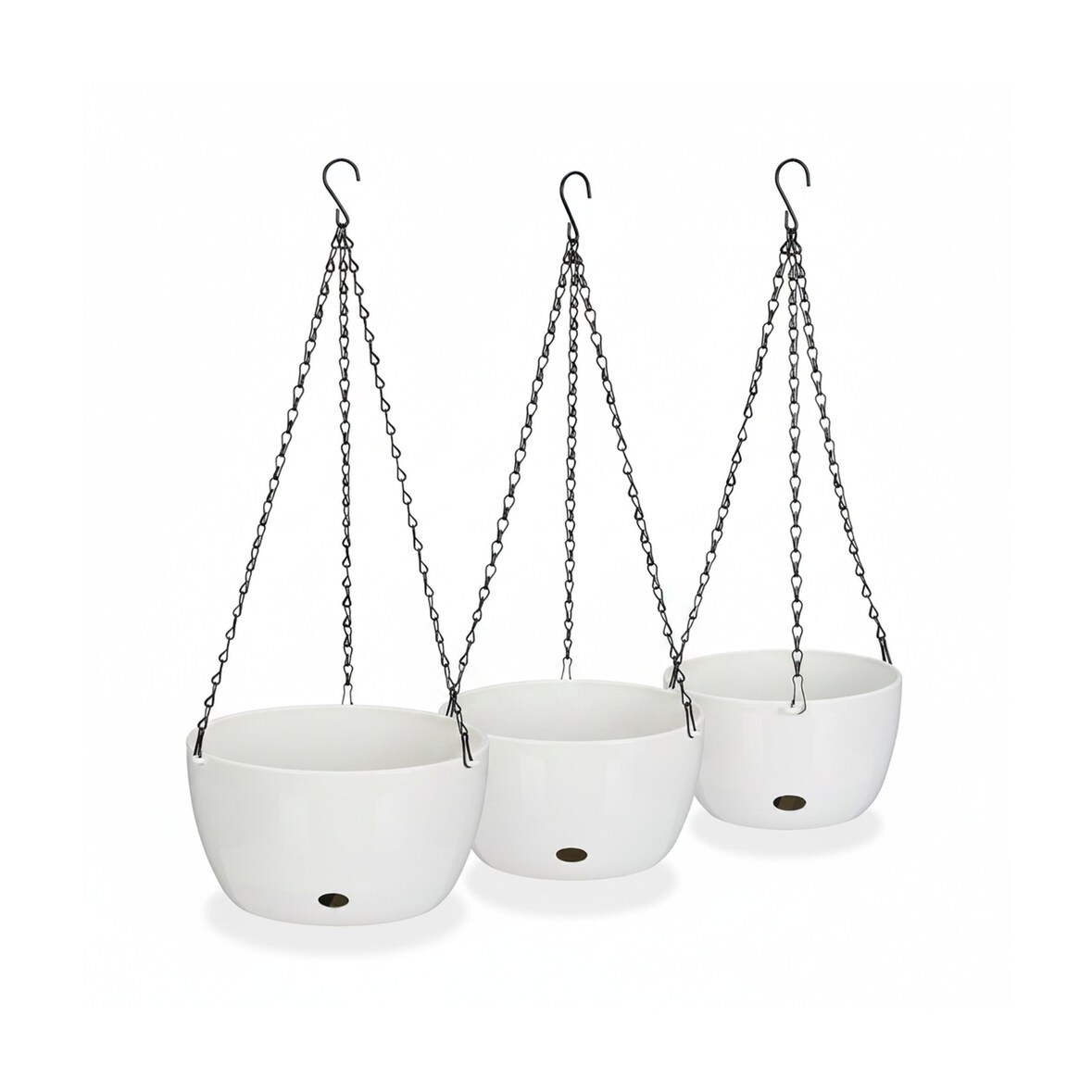 Relaxdays Blumenampel mit Wasserspeicher, Set, 3 Größen, Selbstbewässerung, außen & innen, hängender Blumentopf, weiß