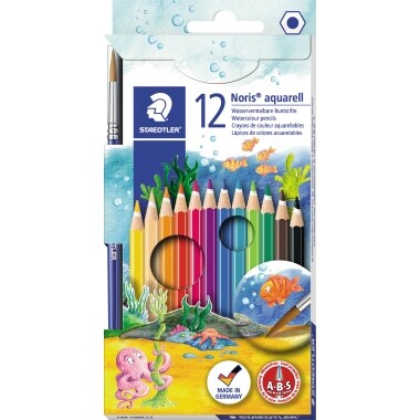 STAEDTLER Noris Aquarell - Set de 12 Lápices de Colores Acuarelables. Incluye Pincel