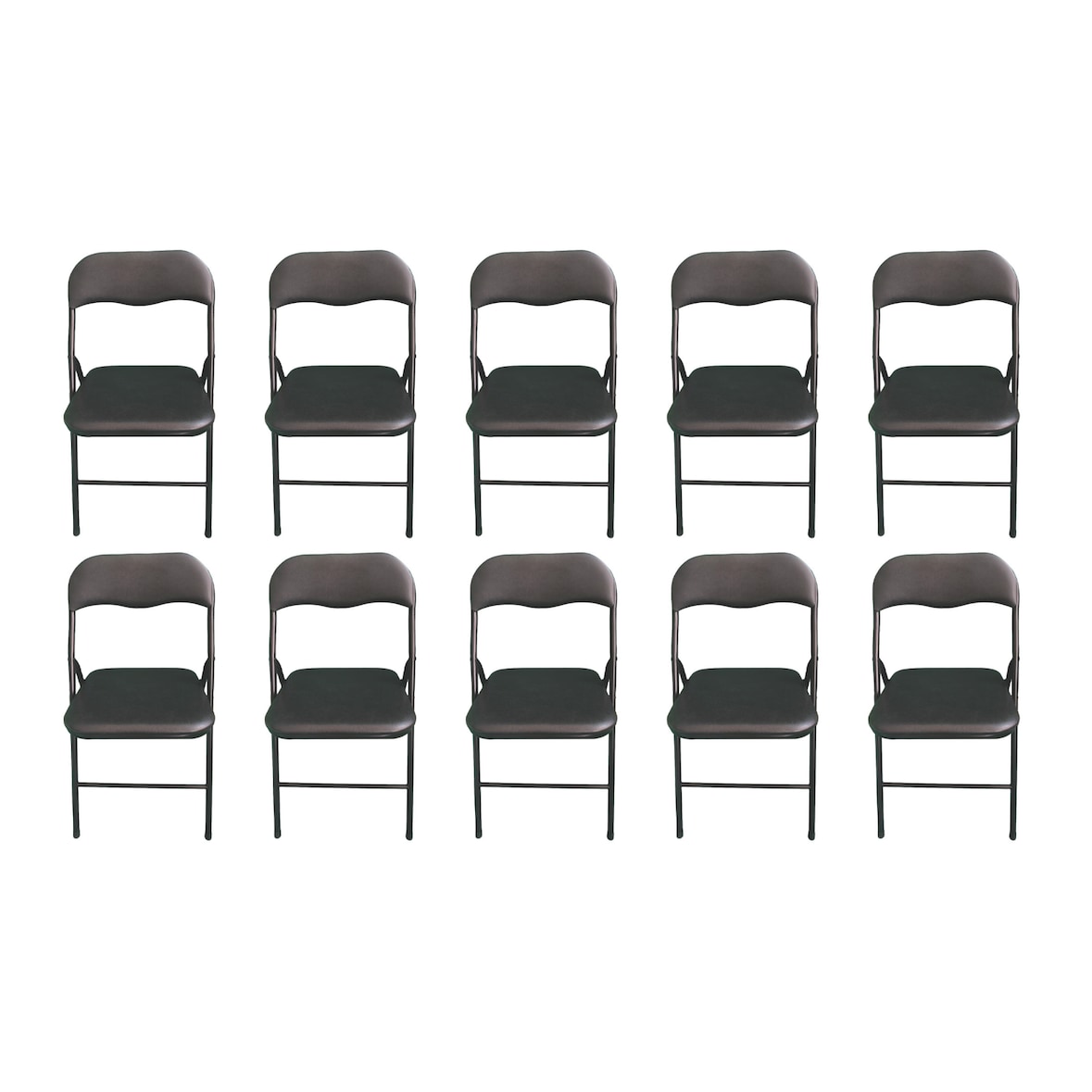 Pack 10 Sillas Negras Plegables Premium con Estructura Metálica y Asiento Acolchado en Polipiel PU. Respaldo Ergonómico (80x44x43,5 cm)