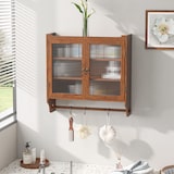 thumbnail of Hängeschrank mit Glastüren 63x60x18  Braun mit Fluted Glas und Handtuchhalter, 3 Ebenen, Vintage Design, Massivholz+MDF