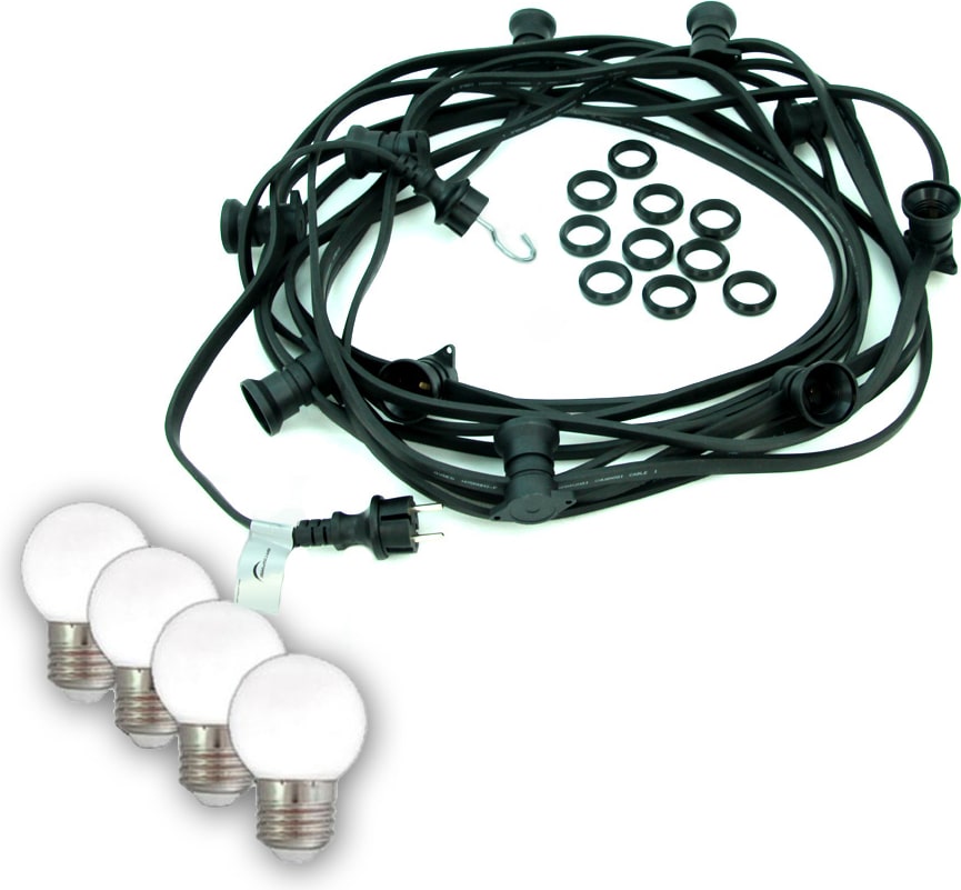 Illu- Party Garten Außenlichterkette 05m 50x E27 kaltweiße Kugellampen