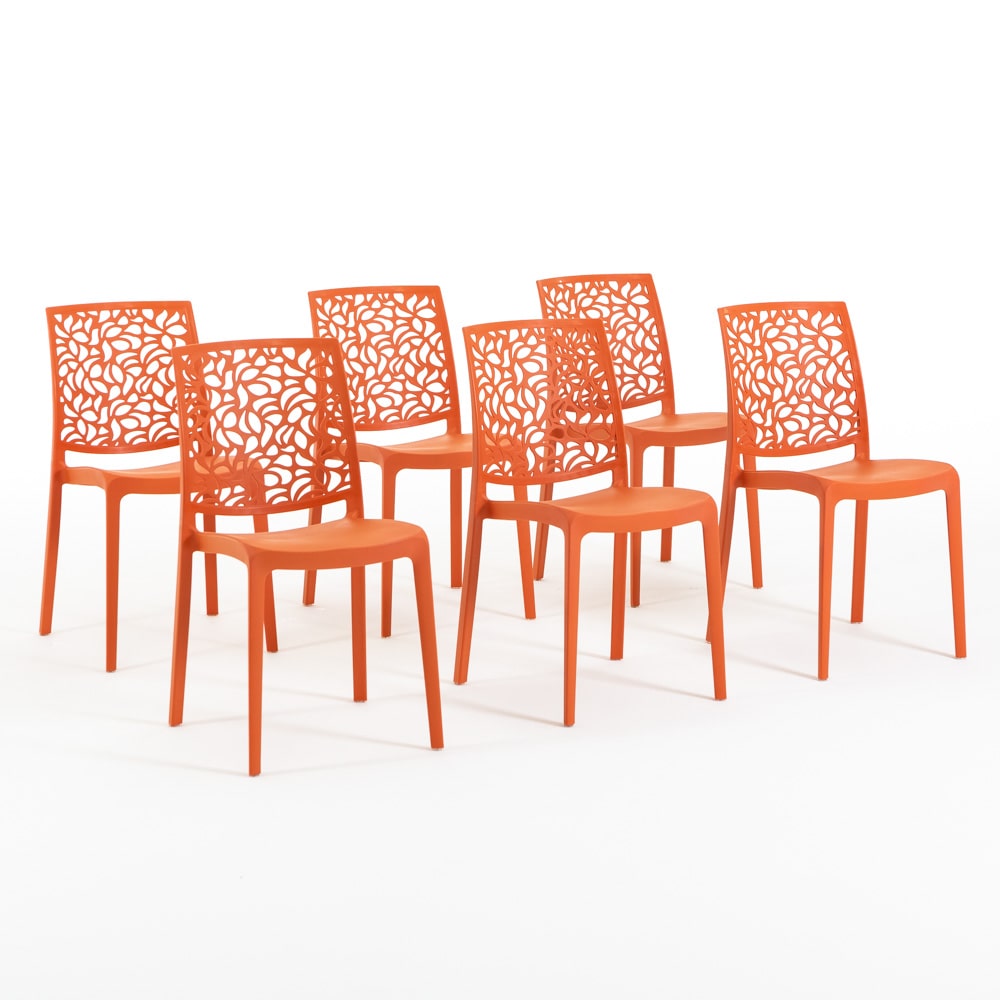 Set 6 Sedie in polipropilene con fibra di vetro impilabili per esterno e giardino, bar e ristorante, cucina design moderno - Anna - Papaya
