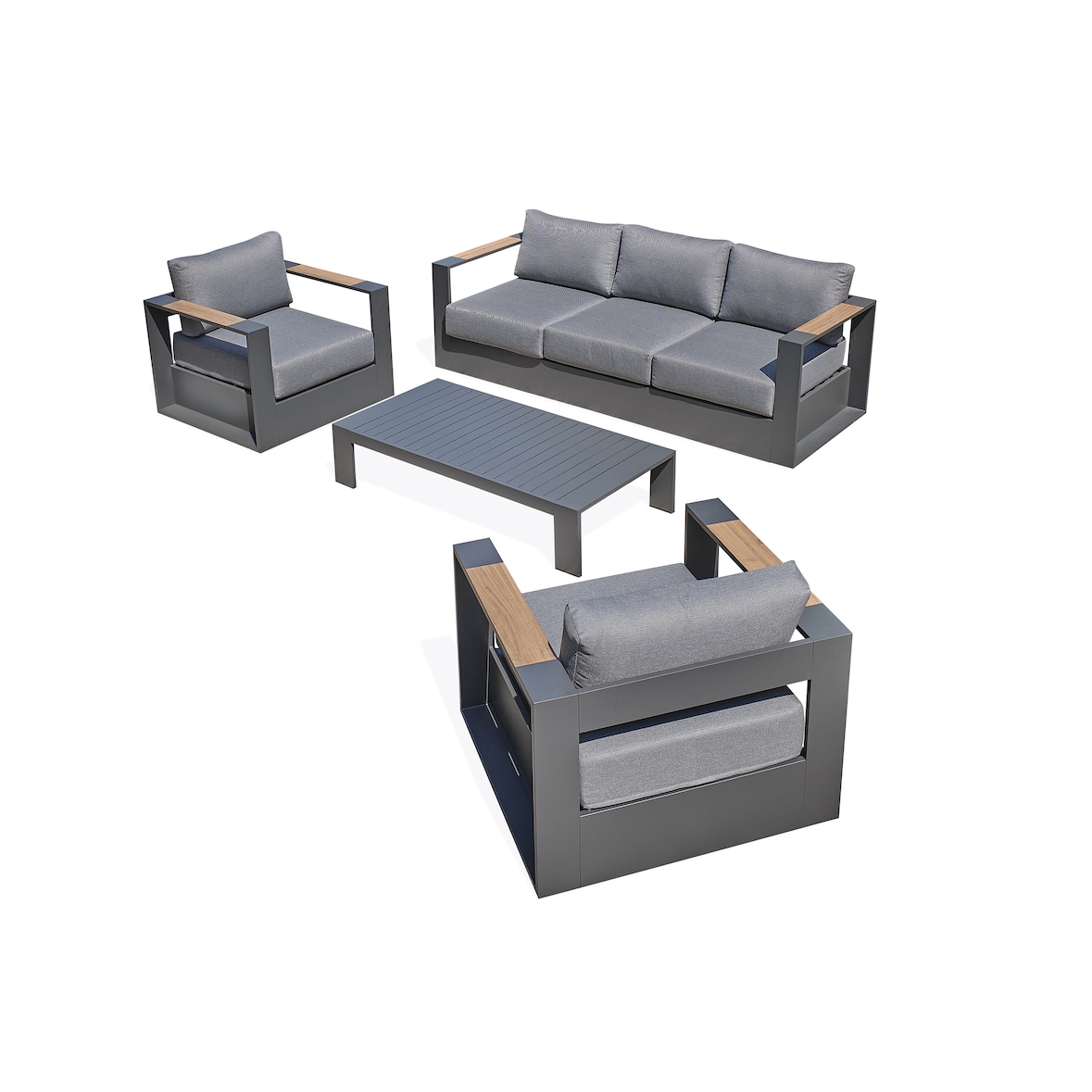 Salon de jardin 5 places en aluminium anthracite et accoudoirs en HPL - MANDELIEU