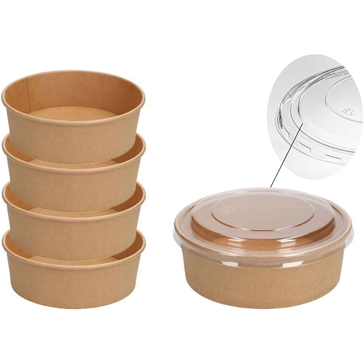 150 Stück Salatschalen mit Deckel Kraftpapier Schalen Box - 500 ml