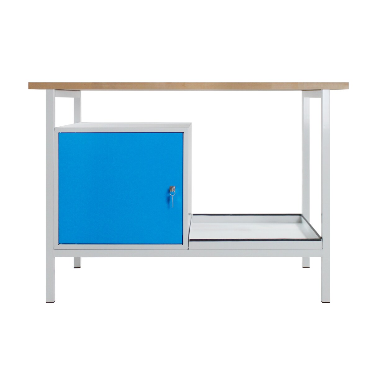 PROREGAL Werkbank Light Rhino mit Ablagefach + 1 Tür | HxBxT 82,5x120x60cm | Traglast 300kg | Lichtgrau/Lichtblau