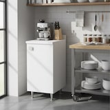 thumbnail of Weißer Schrank mit Aufsatz, Metallfüßen und verstellbarem Fach, vormontiert für Bad, Waschküche, Küche und Flur.
