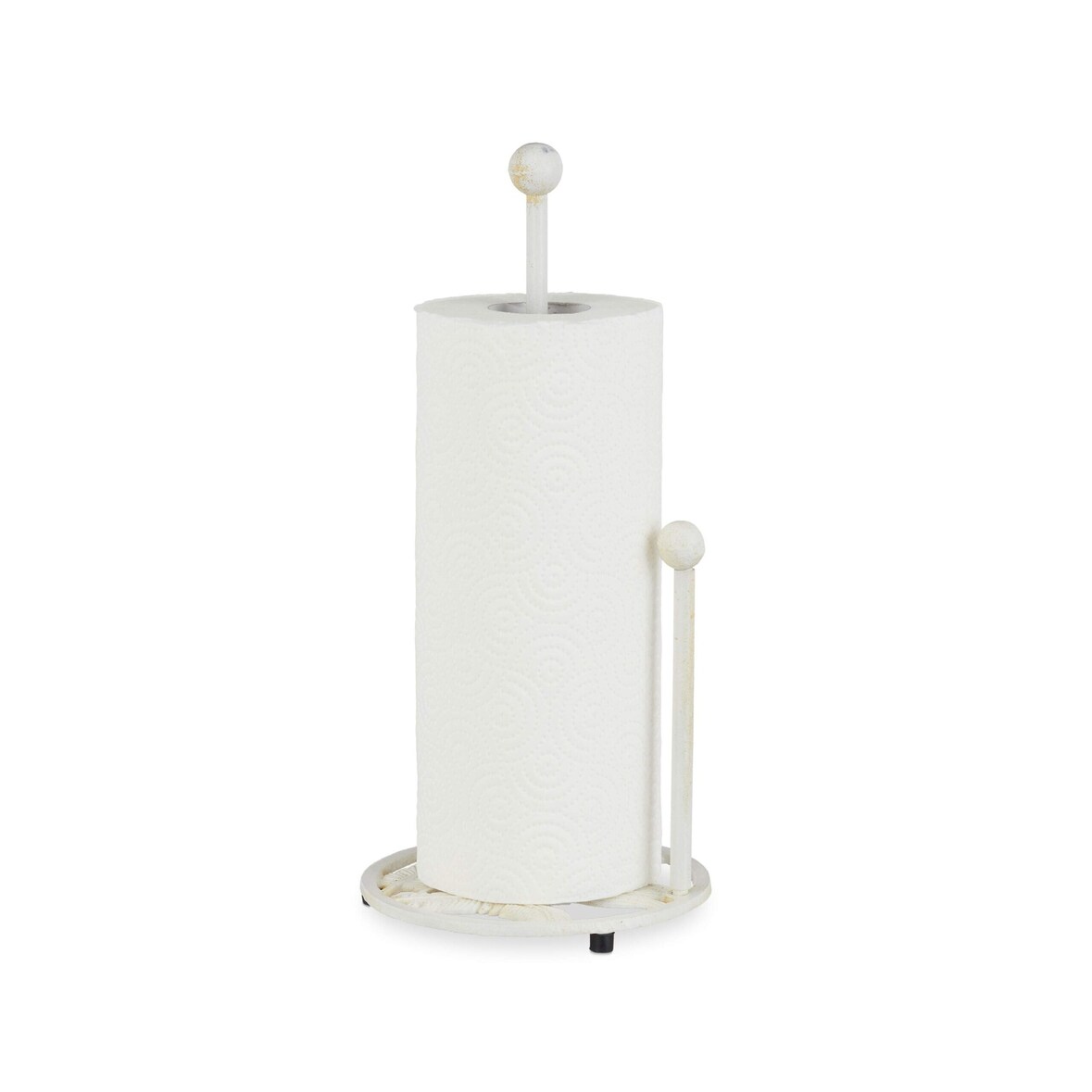 Relaxdays Küchenrollenhalter stehend, Gusseisen, Küchenpapierhalter Retro, Landhausstil, Shabby-Chic, Höhe: 33 cm, Weiß